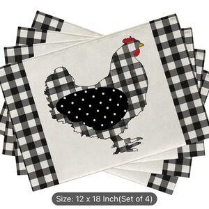 Rustic Farmhouse Chicken & Buffalo Plaid Table 4pc placemats -Rooster, hen